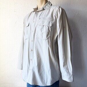 Sportif Men’s L Shirt Beige Nylon Blend Vented Fishing Hiking Outdoor Button Up